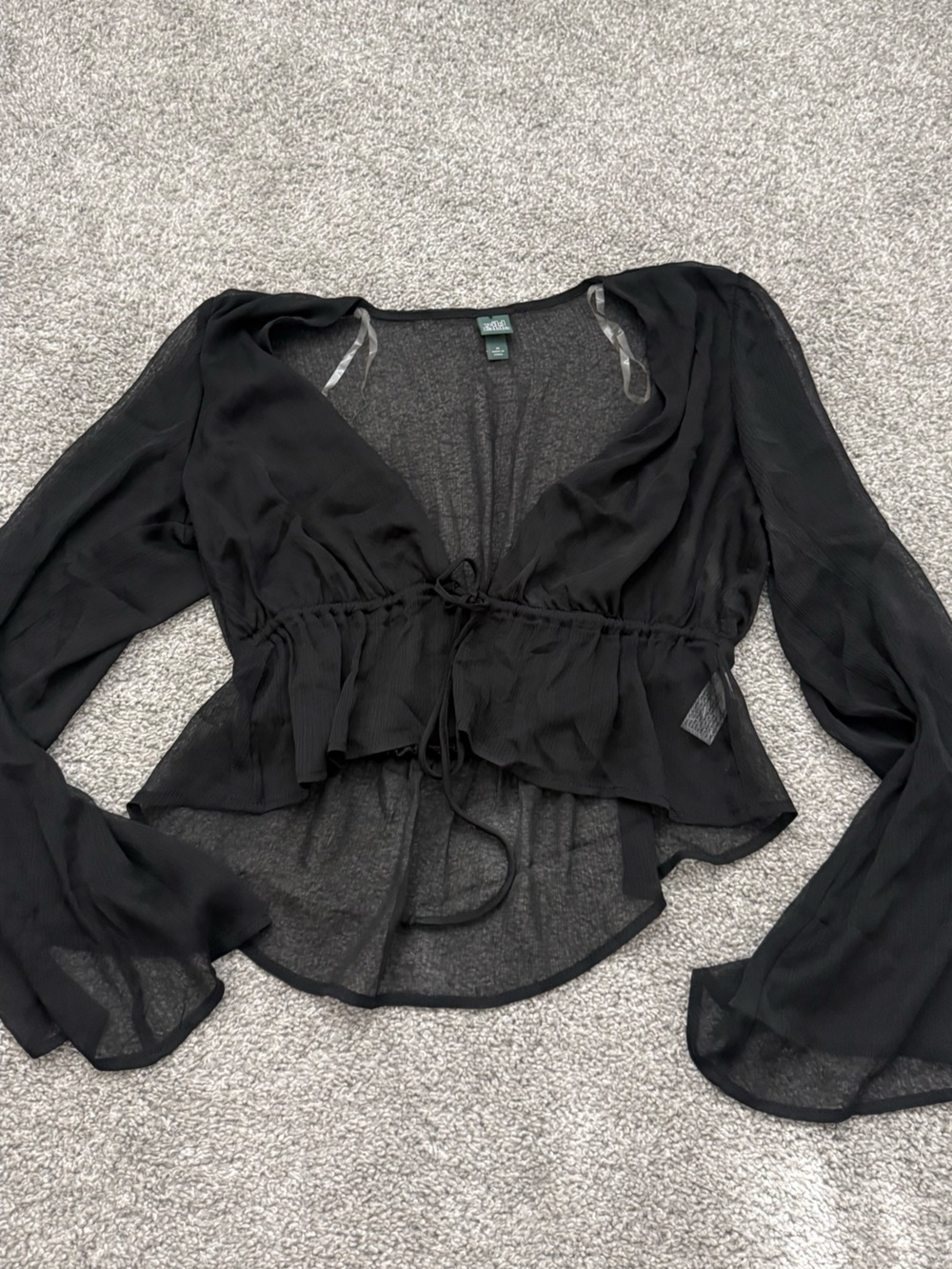 wild fable Black Sheer Ruched Tie-Front Chemise